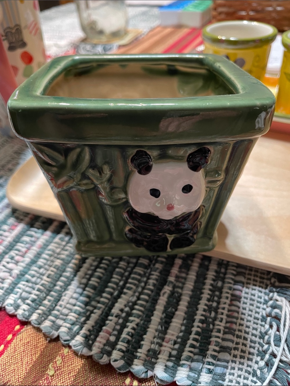 Green Panda Ceramic Planter - Decorative Home Art